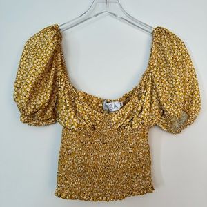 RESA Stella Shirt Women Medium Smocked Bodice Puff Sleeves Cropped Festival Boho